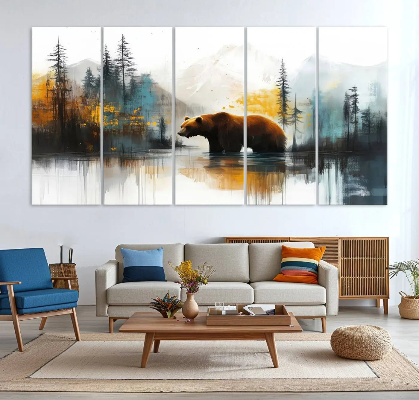 Abstract Rustic Bear Wall Art Canvas Print – Forest Mountain