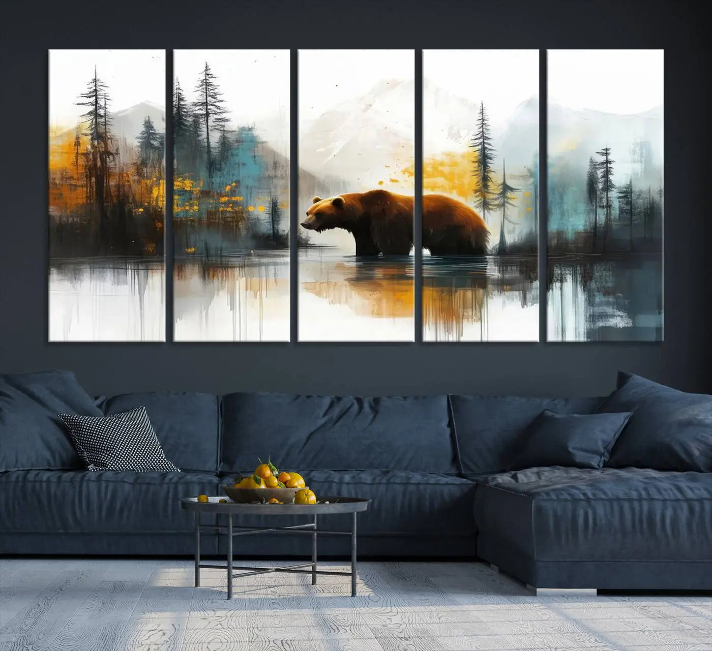 Abstract Rustic Bear Wall Art Canvas Print – Forest Mountain