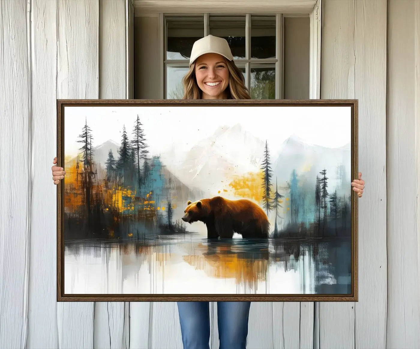 Abstract Rustic Bear Wall Art Canvas Print – Forest Mountain