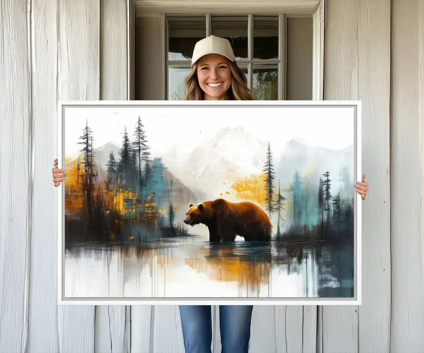 Abstract Rustic Bear Wall Art Canvas Print – Forest Mountain