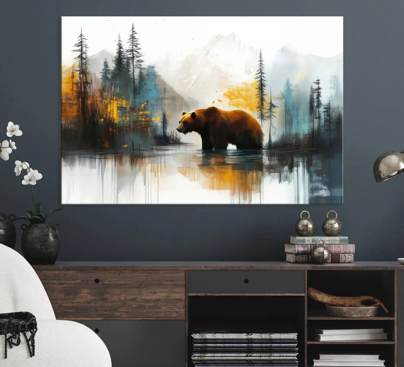 Abstract Rustic Bear Wall Art Canvas Print – Forest Mountain