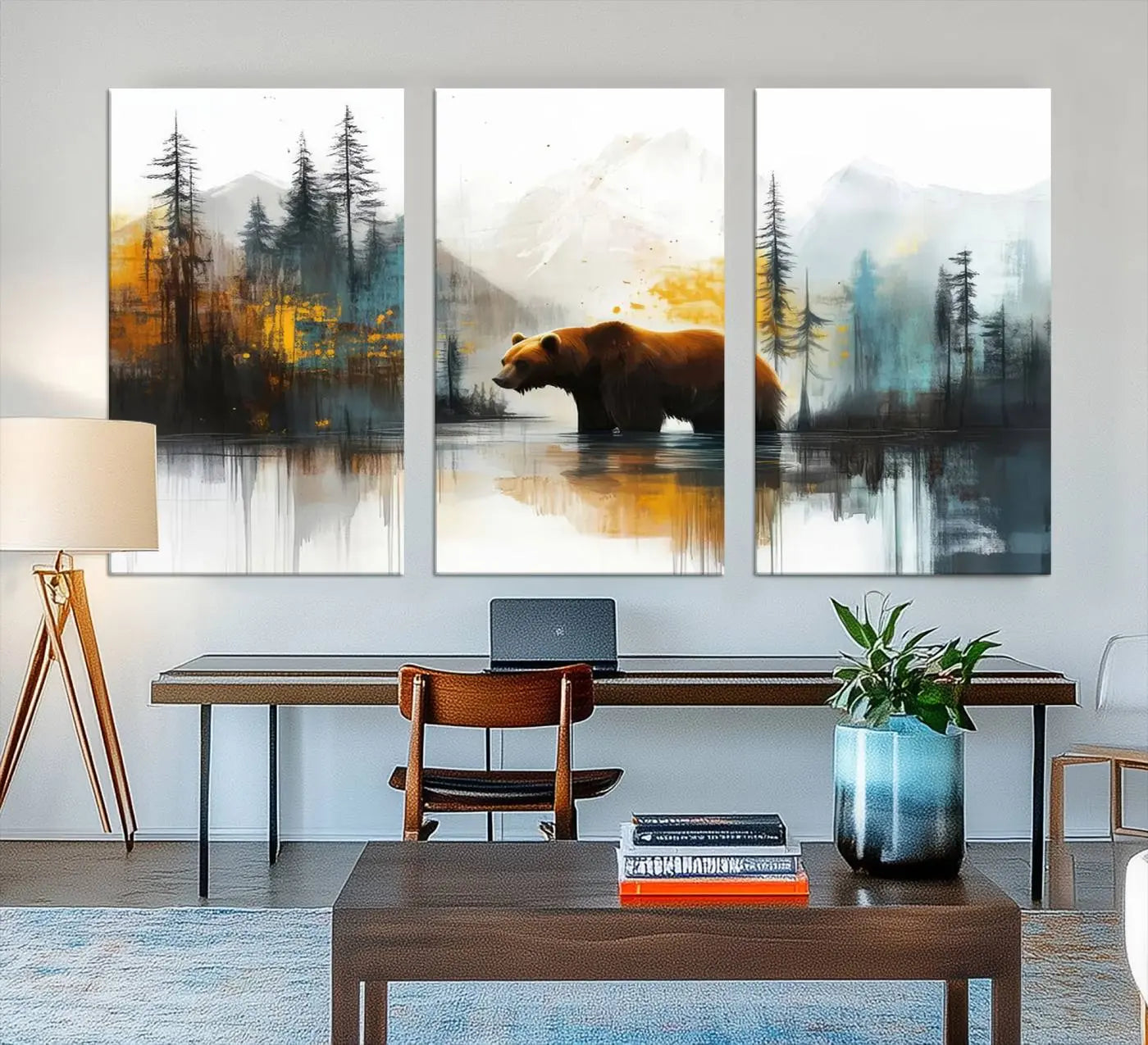 Abstract Rustic Bear Wall Art Canvas Print – Forest Mountain