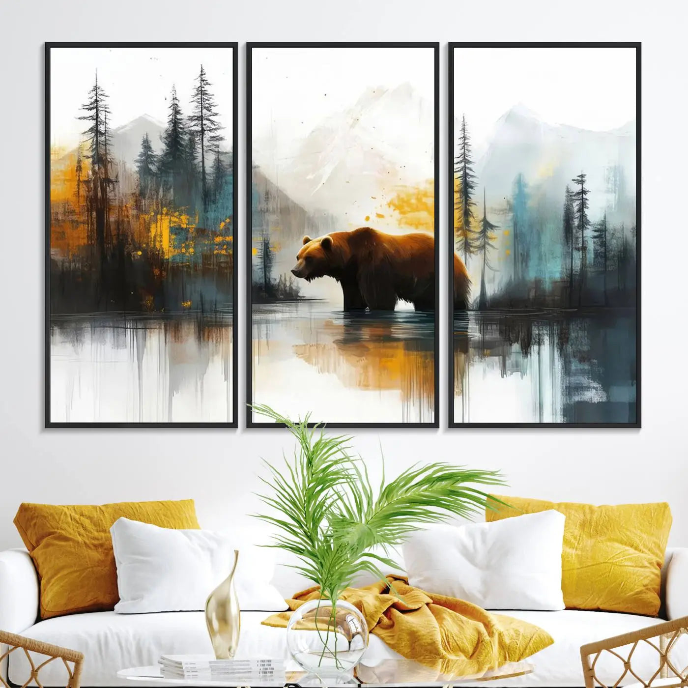 Abstract Rustic Bear Wall Art Canvas Print – Forest Mountain