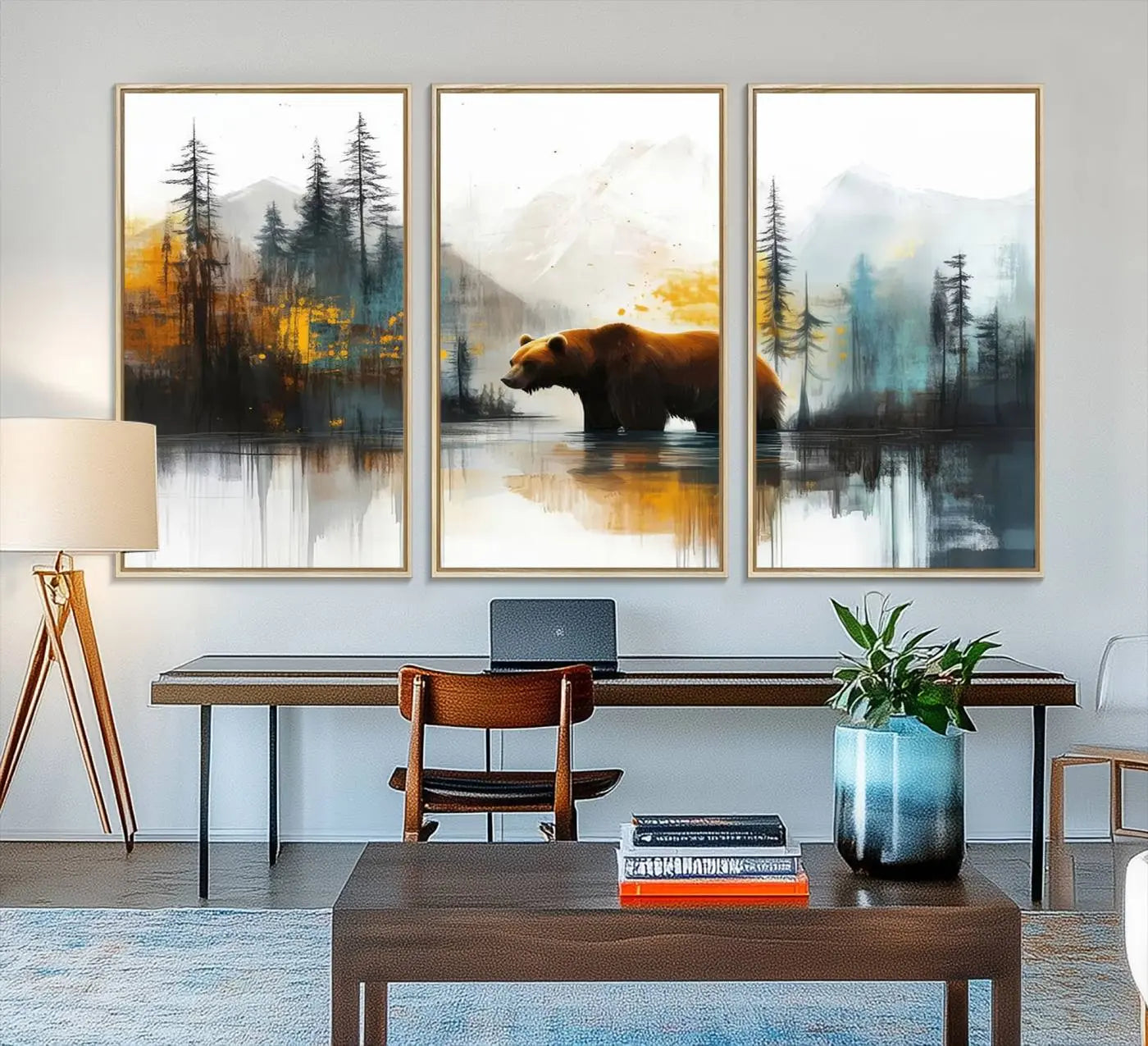 Abstract Rustic Bear Wall Art Canvas Print – Forest Mountain