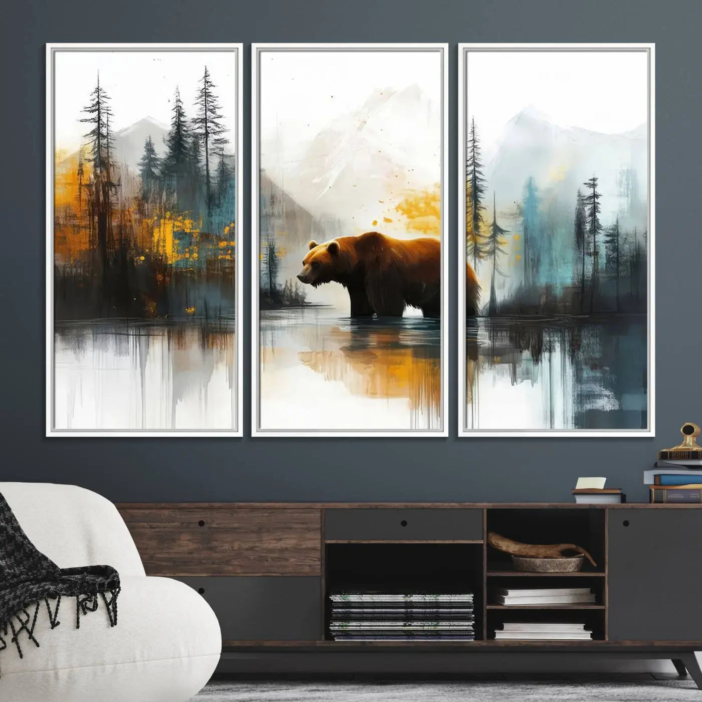 Abstract Rustic Bear Wall Art Canvas Print – Forest Mountain