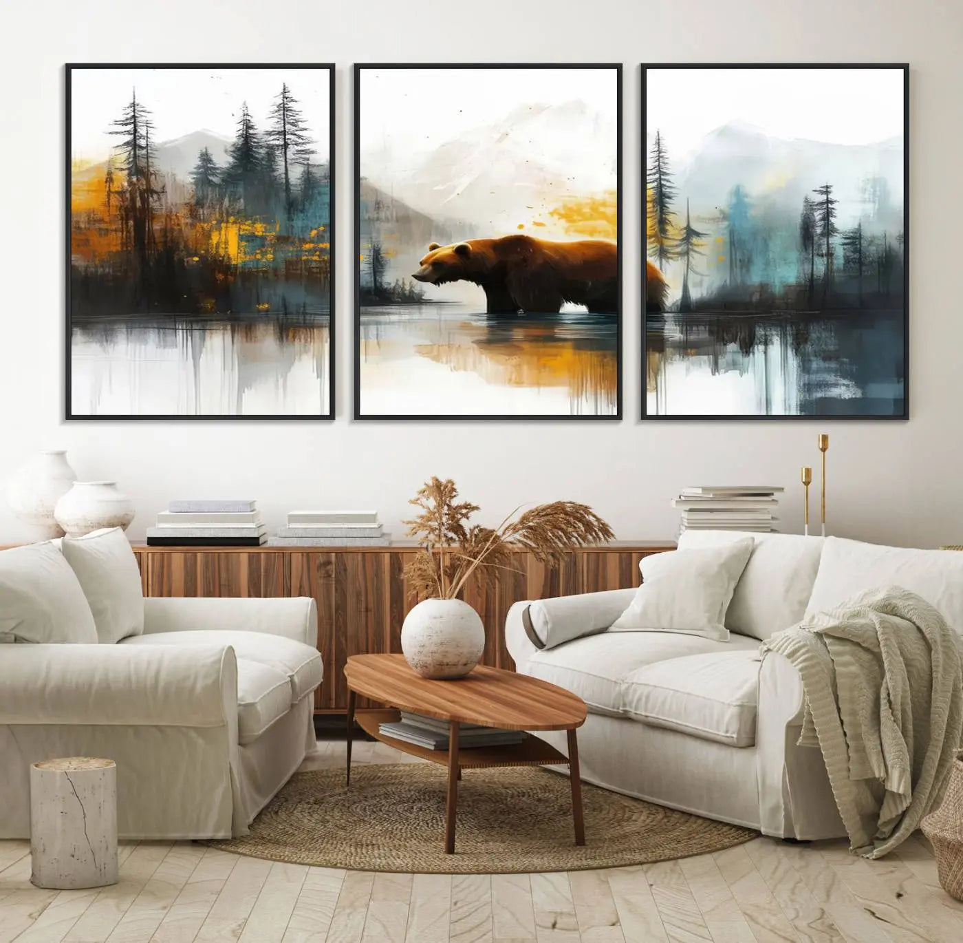 Abstract Rustic Bear Wall Art Canvas Print – Forest Mountain