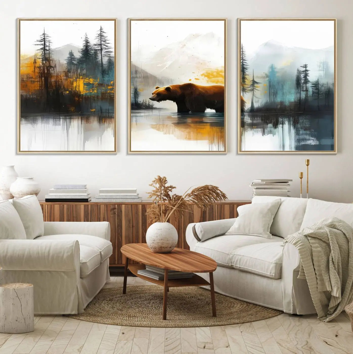 Abstract Rustic Bear Wall Art Canvas Print – Forest Mountain