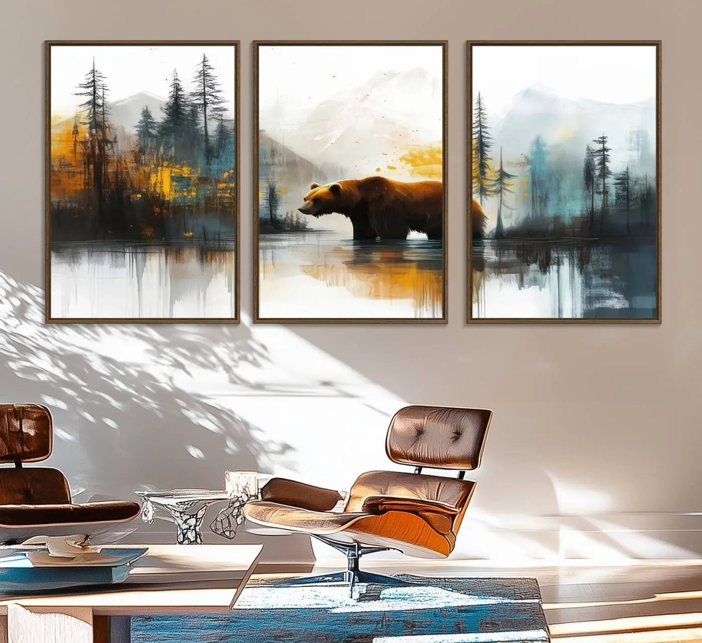 Abstract Rustic Bear Wall Art Canvas Print – Forest Mountain