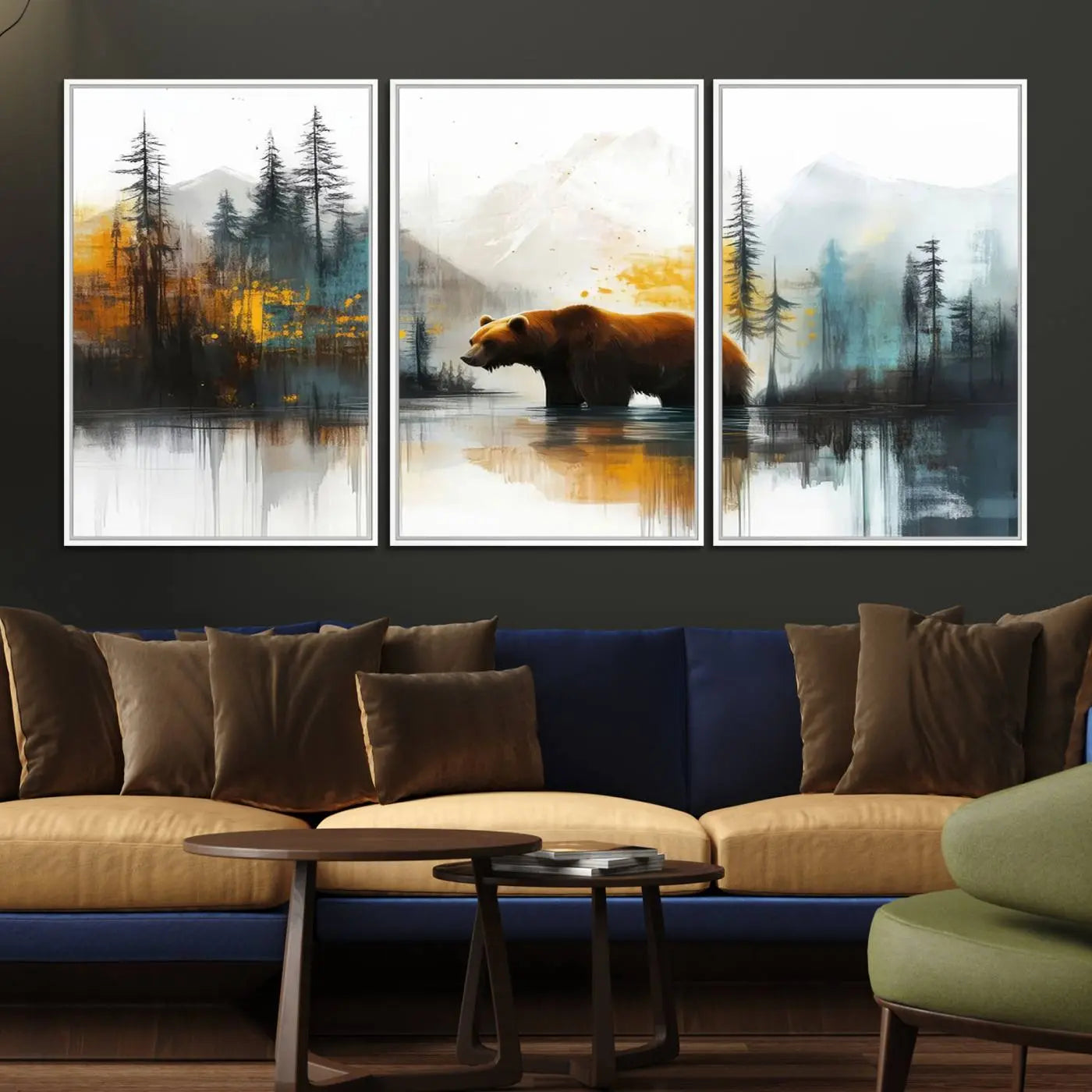 Abstract Rustic Bear Wall Art Canvas Print – Forest Mountain