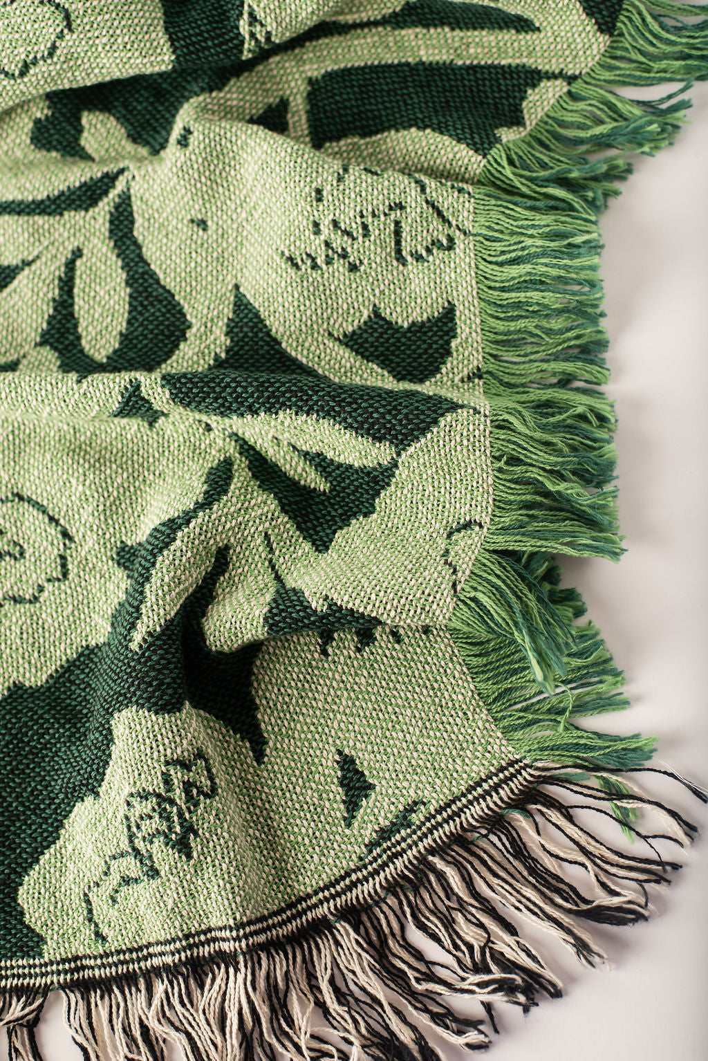 Green Floral Jacquard Woven Throw Blanket, Reversible Cotton Throw, Made in USA | Addy Spruce