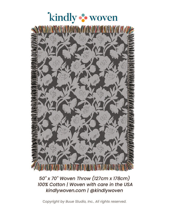 Neutral Floral Jacquard Woven Throw Blanket, Reversible Cotton Throw, Made in USA | Addy Tuffet