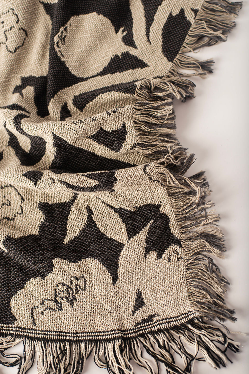 Neutral Floral Jacquard Woven Throw Blanket, Reversible Cotton Throw, Made in USA | Addy Tuffet