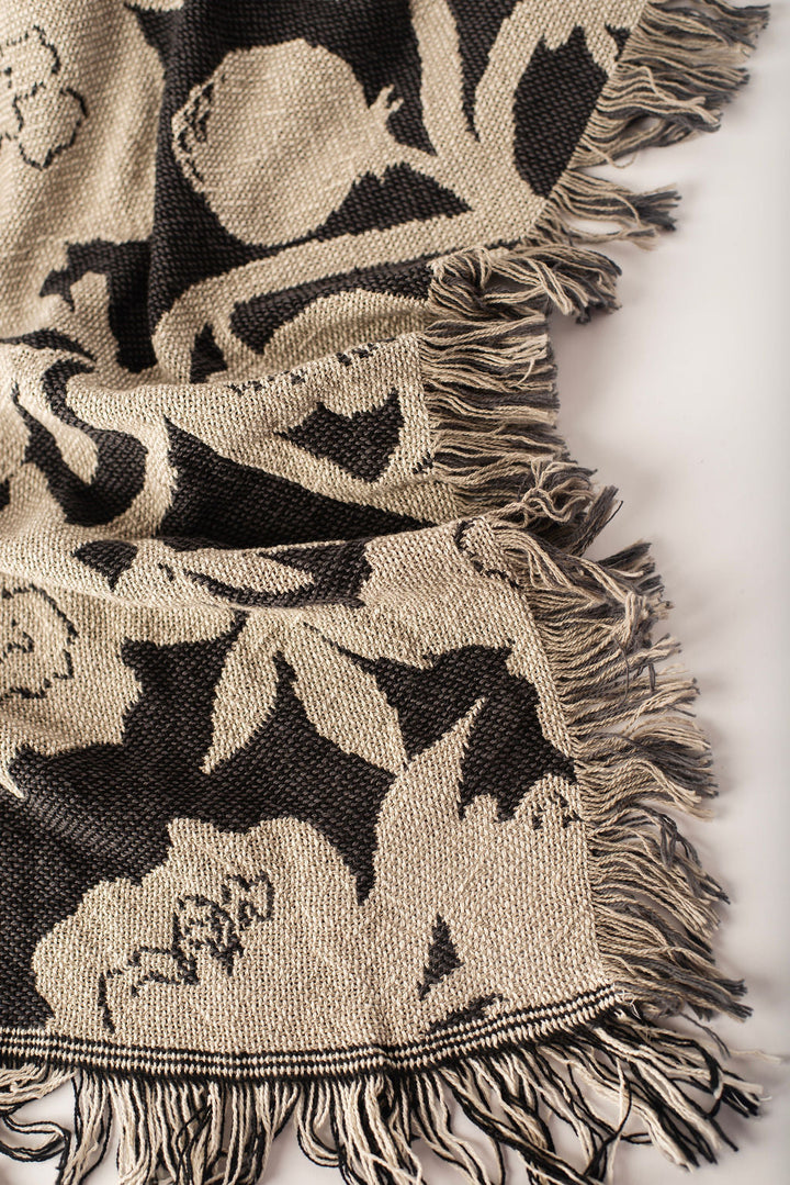 Neutral Floral Jacquard Woven Throw Blanket, Reversible Cotton Throw, Made in USA | Addy Tuffet