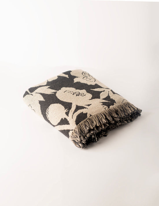 Neutral Floral Jacquard Woven Throw Blanket, Reversible Cotton Throw, Made in USA | Addy Tuffet