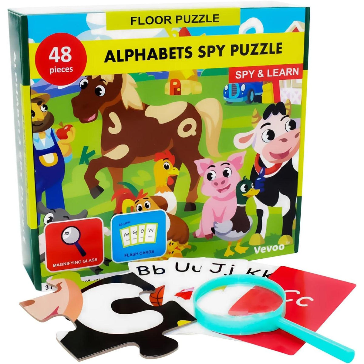 Alphabets Spy 48 Piece Floor Jigsaw Puzzle with Flashcards & Magnifying Glass