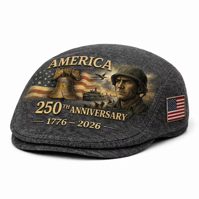 Aviator Beret Flat Cap – Vintage Pilot Hat with Jet Graphic | Patriotic Flight Crew Cap (Unisex)