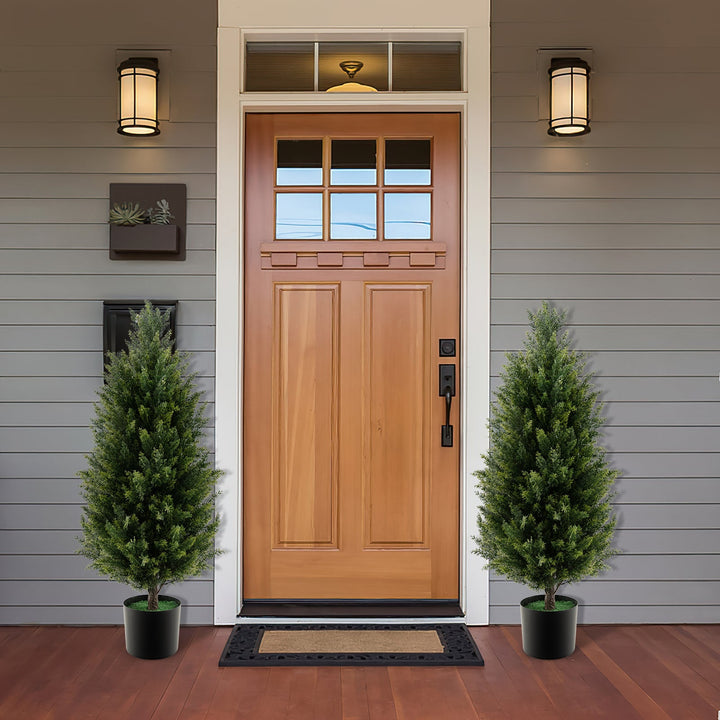 3 Feet Artificial Topiary Cedar Tree with Cement Plastic Pot and Faux Moss-Green — decorative artificial greenery for indoor spaces online gift shop find