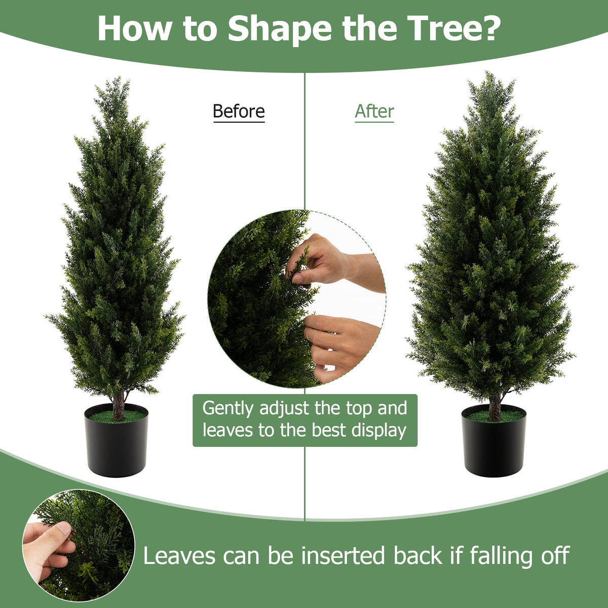 3 Feet Artificial Topiary Cedar Tree with Cement Plastic Pot and Faux Moss-Green — faux plant accent for living room office and home decor decorative design