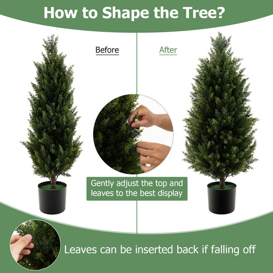 3 Feet Artificial Topiary Cedar Tree with Cement Plastic Pot and Faux Moss-Green — faux plant accent for living room office and home decor decorative design