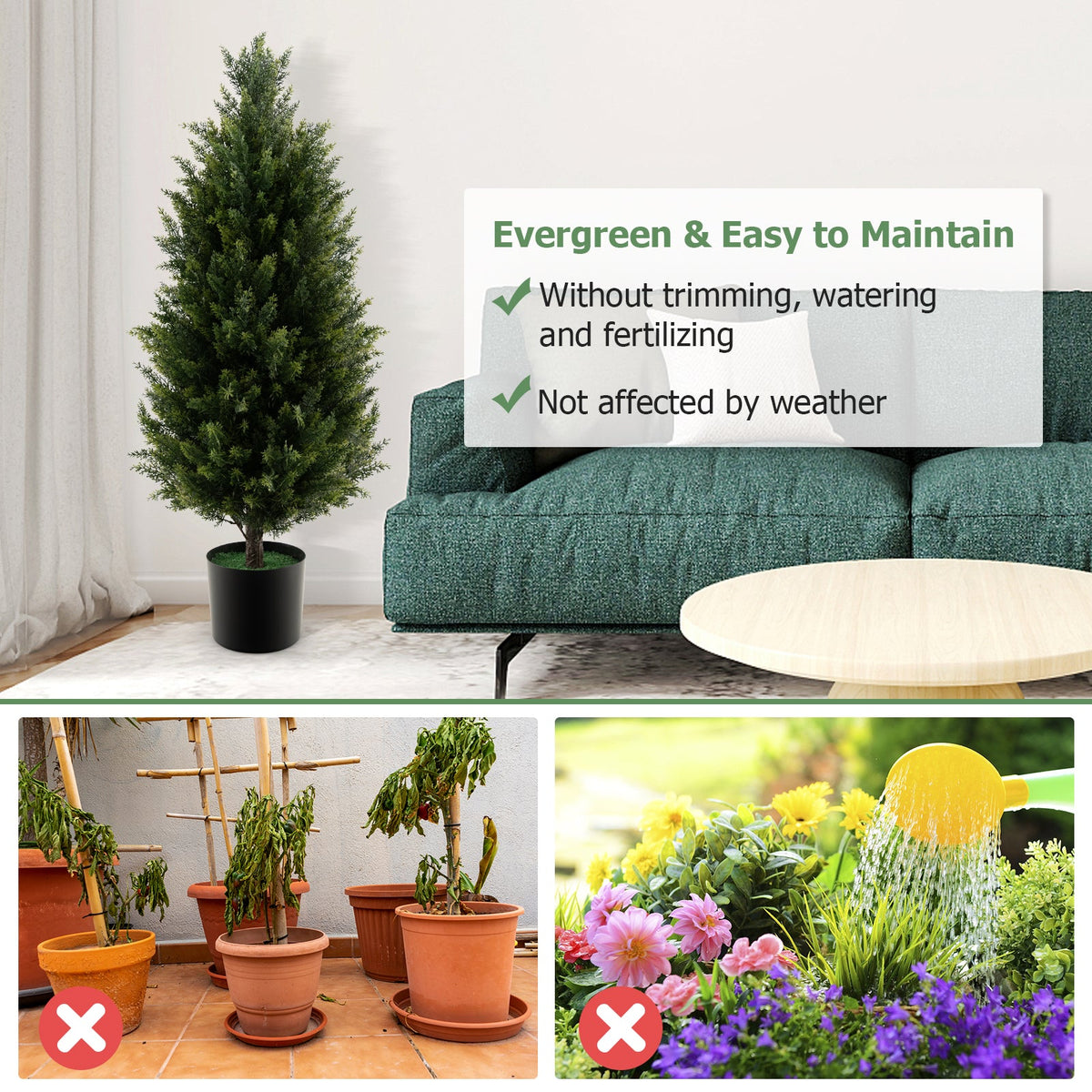 3 Feet Artificial Topiary Cedar Tree with Cement Plastic Pot and Faux Moss-Green — lifelike botanical accent for year round home decor distinctive decor choice