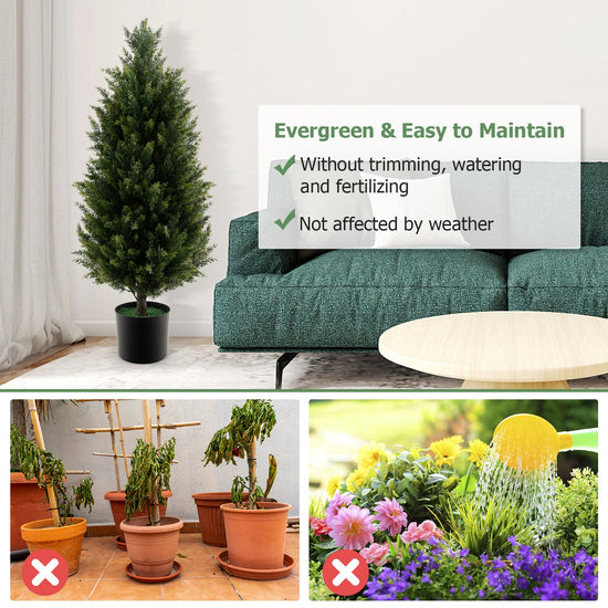 3 Feet Artificial Topiary Cedar Tree with Cement Plastic Pot and Faux Moss-Green — lifelike botanical accent for year round home decor distinctive decor choice