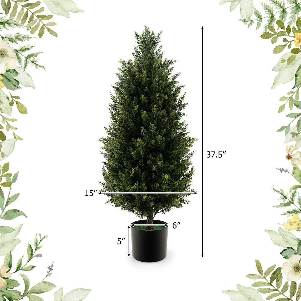 3 Feet Artificial Topiary Cedar Tree with Cement Plastic Pot and Faux Moss-Green — realistic faux greenery for indoor home decor home styling accent