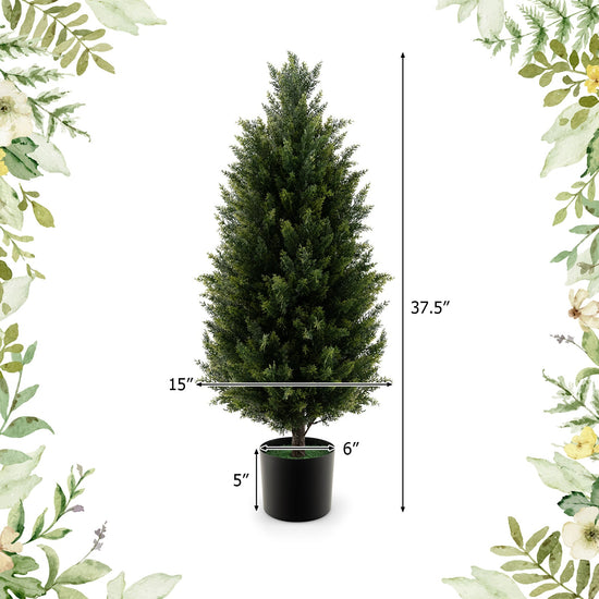 3 Feet Artificial Topiary Cedar Tree with Cement Plastic Pot and Faux Moss-Green — realistic faux greenery for indoor home decor home styling accent