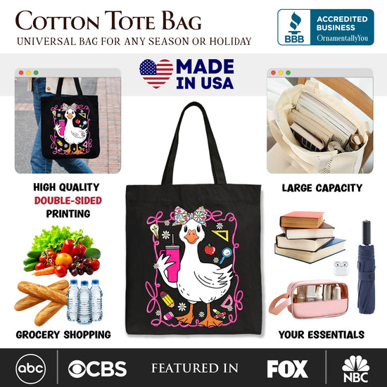 Coquette Teacher Goose Tote Bag, Funny Classroom Gift Shopper for Educators
