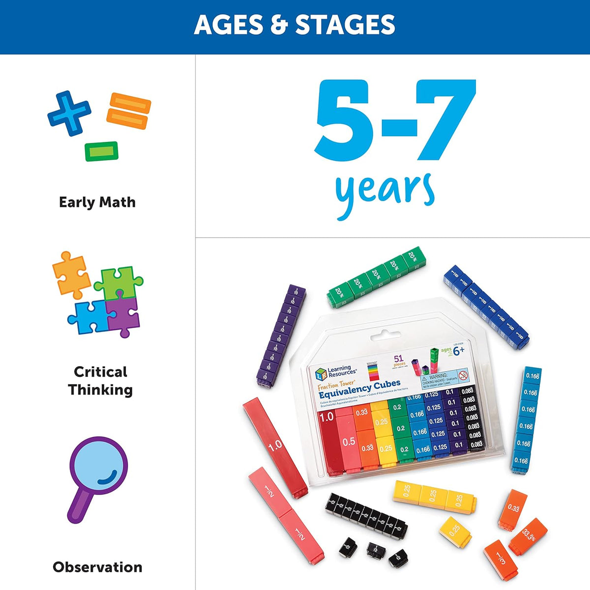 Stack Compare Master Fractions Math Tower for Kids Ages 6+