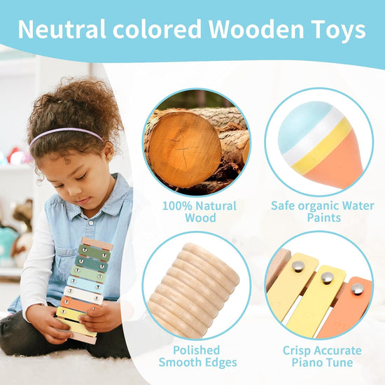 My First Music Makers Wooden Montessori Instrument Set for Toddlers Ages 3+ 9 Piece Musical Toy Collection