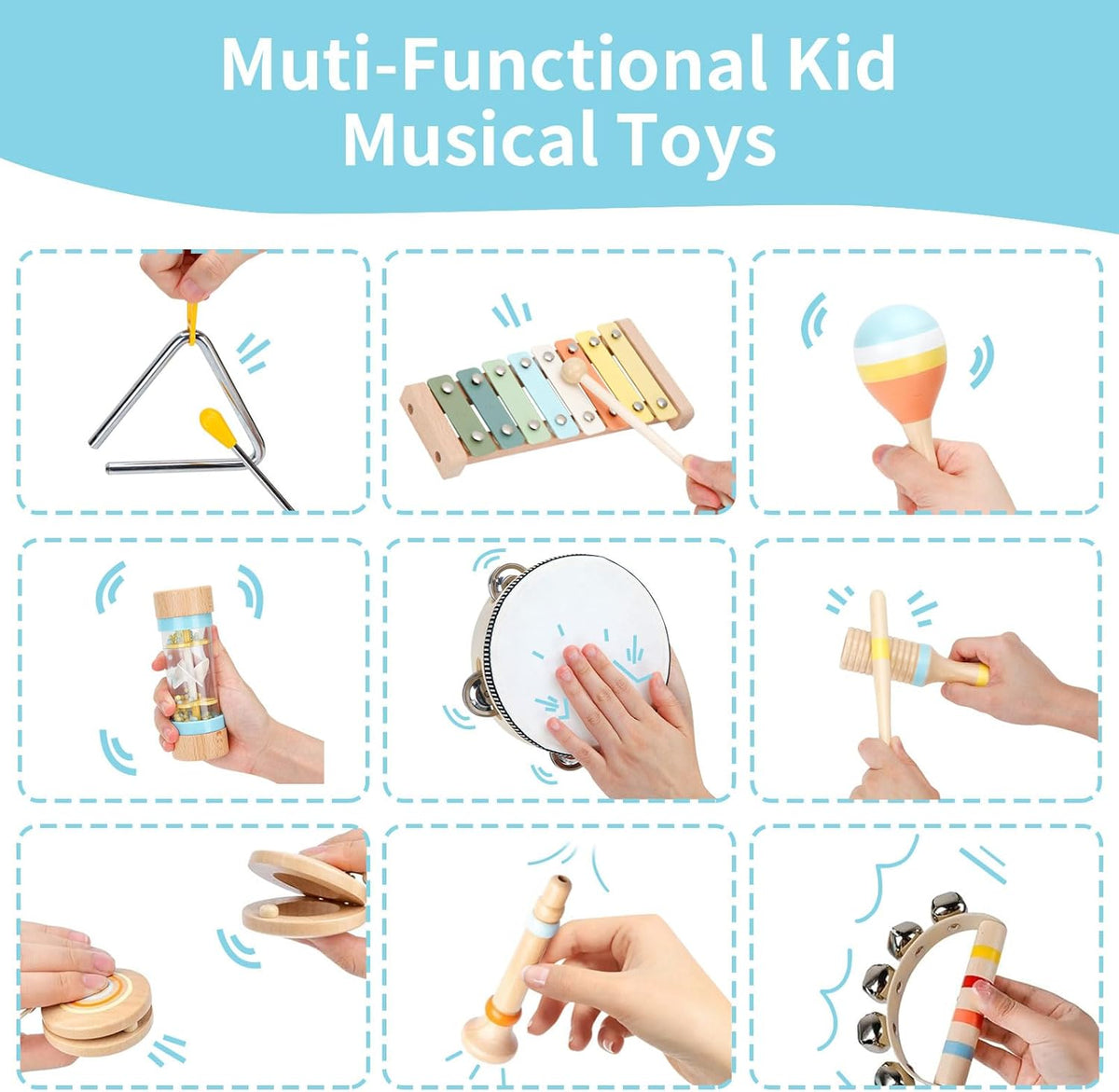 My First Music Makers Wooden Montessori Instrument Set for Toddlers Ages 3+ 9 Piece Musical Toy Collection
