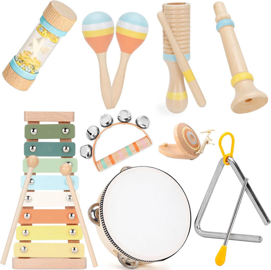 My First Music Makers Wooden Montessori Instrument Set for Toddlers Ages 3+ 9 Piece Musical Toy Collection