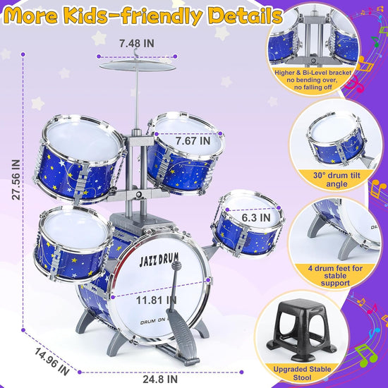 Ultimate Kids Jazz Drum Set for Toddlers Ages 3+