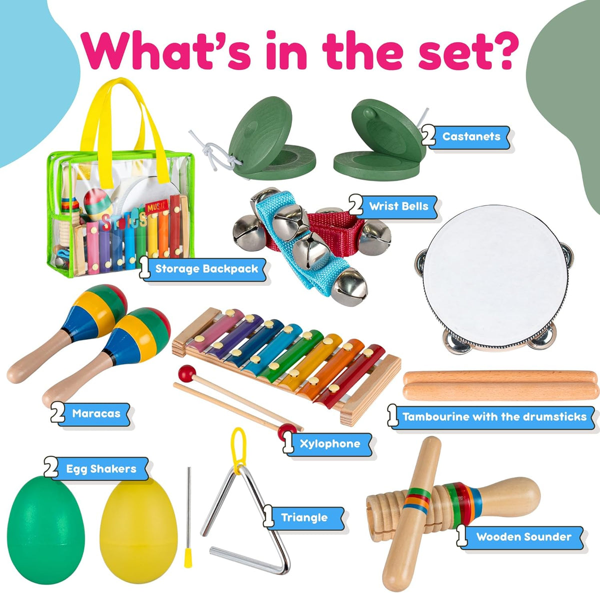 Music and Rhythm Educational Wooden Set Musical Instruments Set for Toddlers Ages 3+