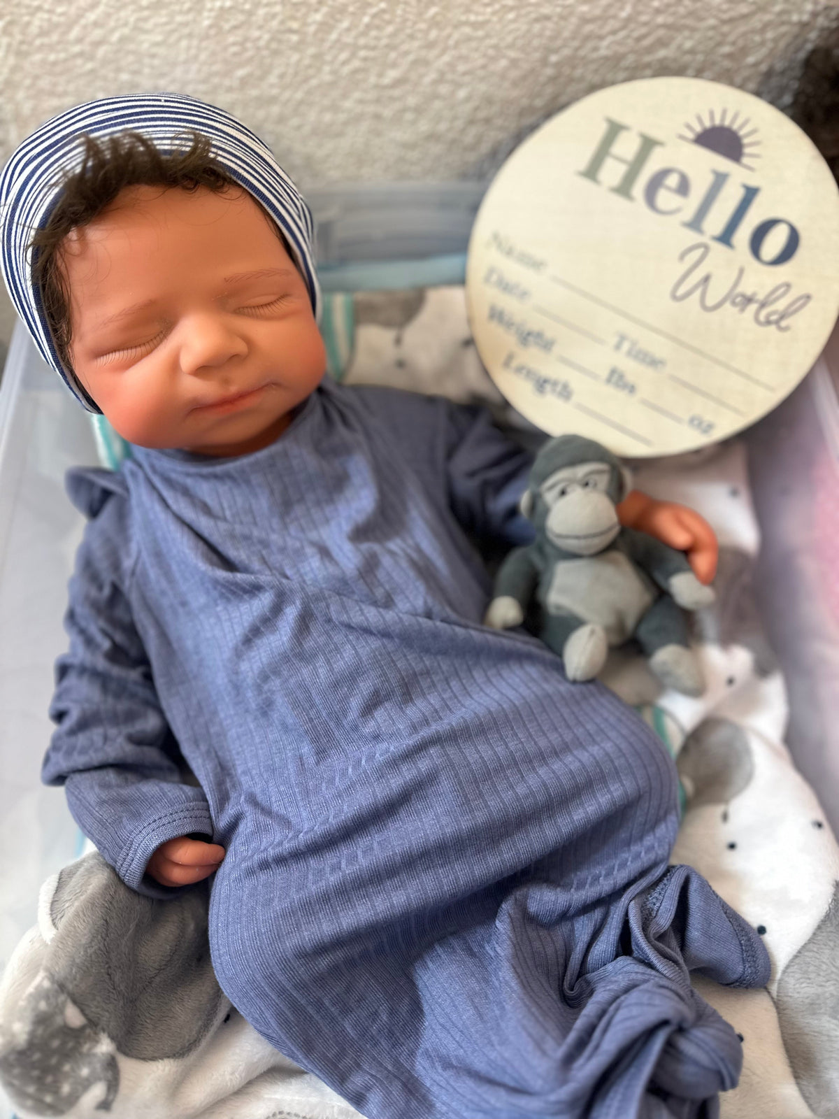 Hendrix 19” W/ NEWBORN CURLY HAIR, CUSTOM MADE Full Silicone Boy Tan Skin Tone open mouth TAT 5 days