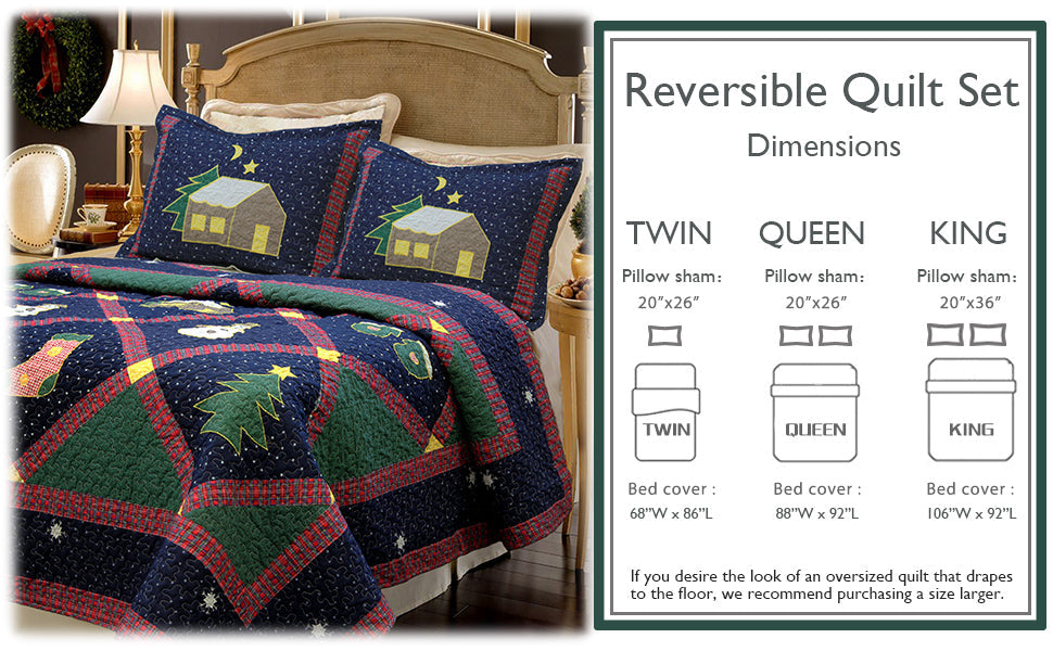 Christmas Cabin Night Reversible Quilt Bedding Set