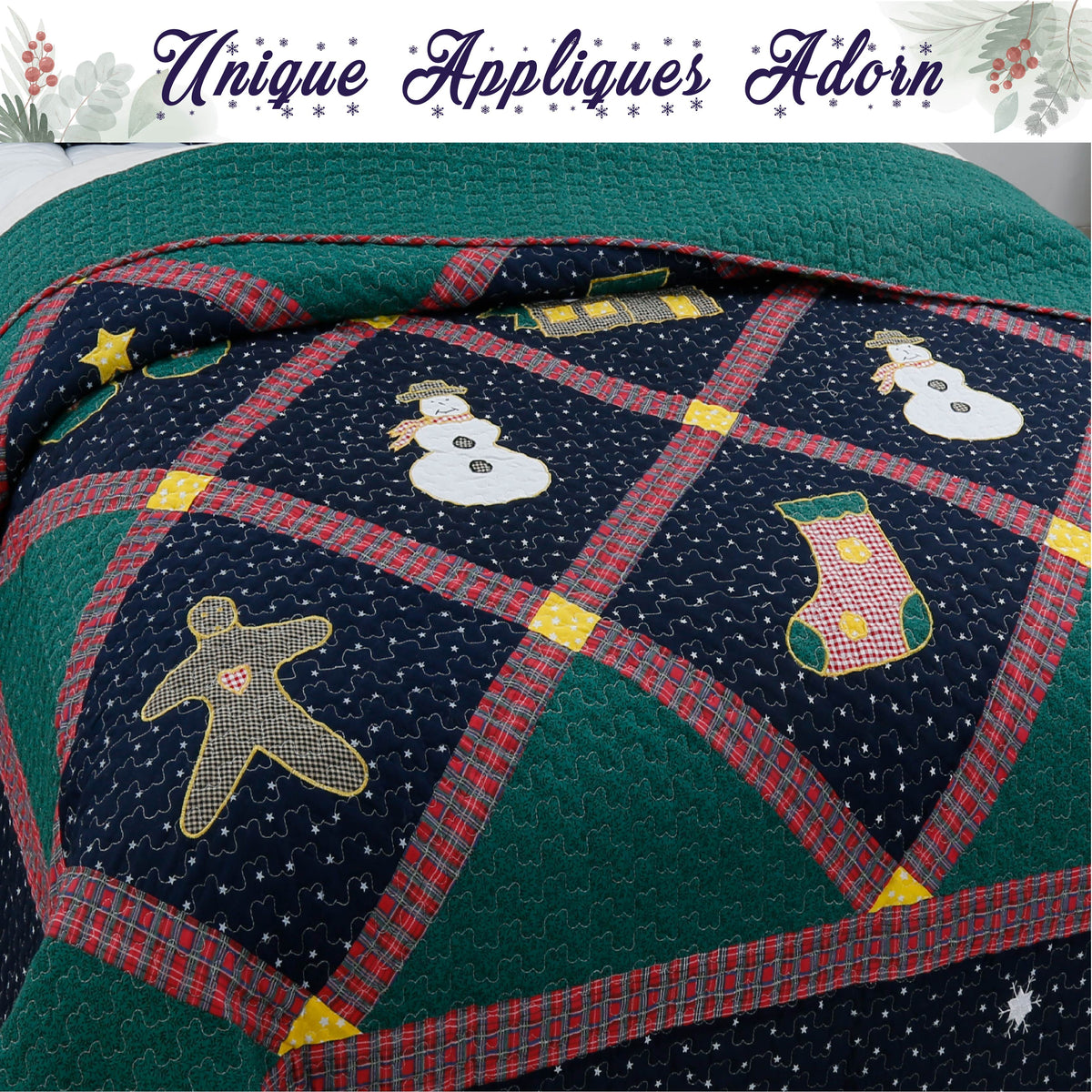 Christmas Cabin Night Reversible Quilt Bedding Set