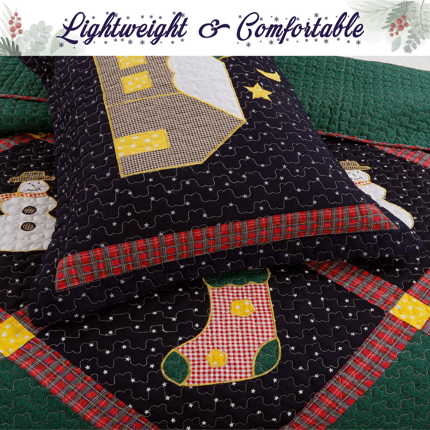 Christmas Cabin Night Reversible Quilt Bedding Set