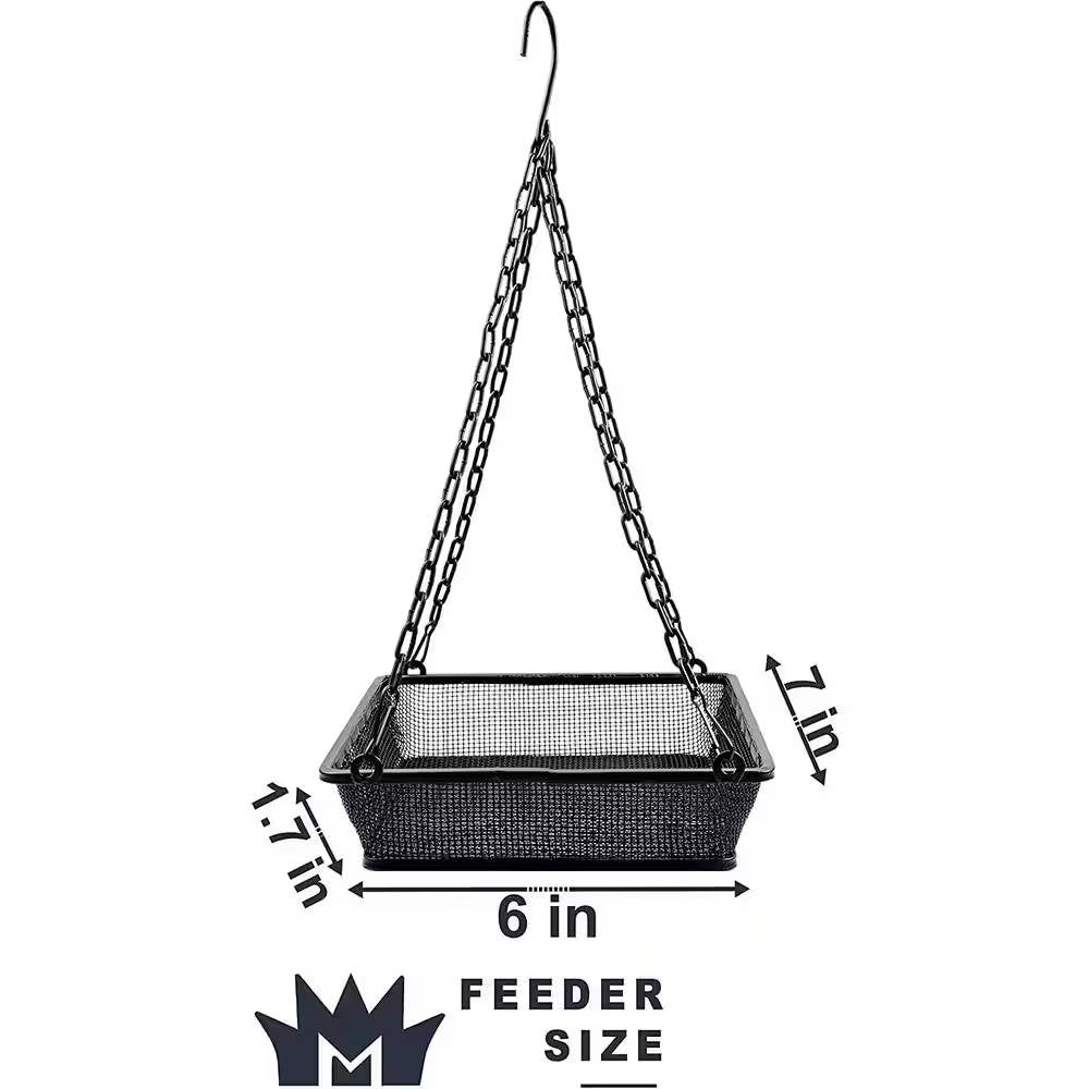 Heavy Duty Black Iron Mesh Bird Feeder Seed Tray with Easy to Hang Chain