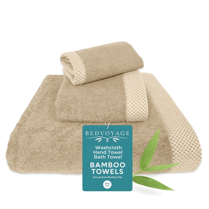 Plush Bamboo Towel Set - Viscose from Bamboo + Cotton - 3pc - Champagne