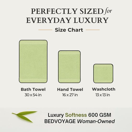 Plush Bamboo Towel Set - Viscose from Bamboo + Cotton - 8pc - Sage