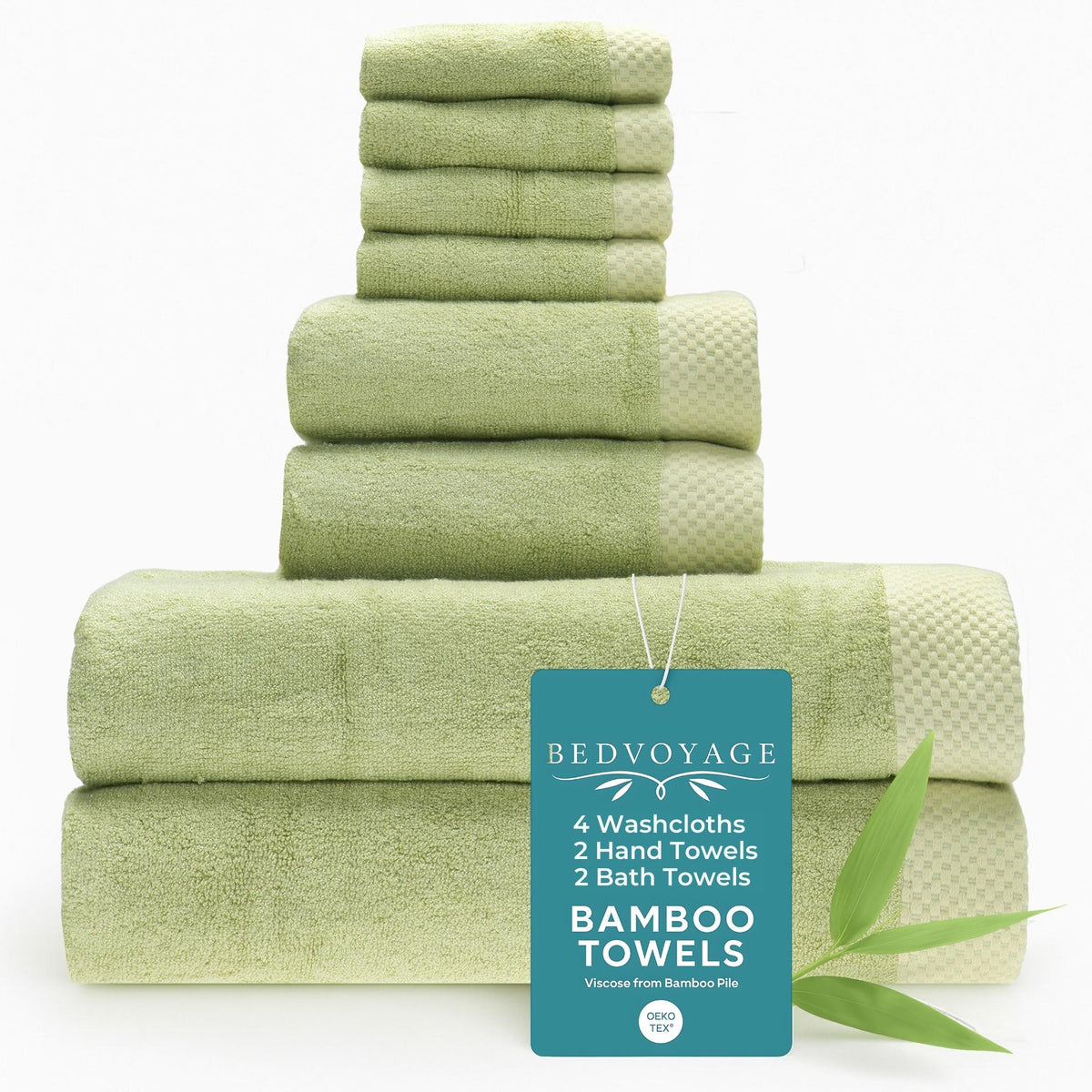 Plush Bamboo Towel Set - Viscose from Bamboo + Cotton - 8pc - Sage