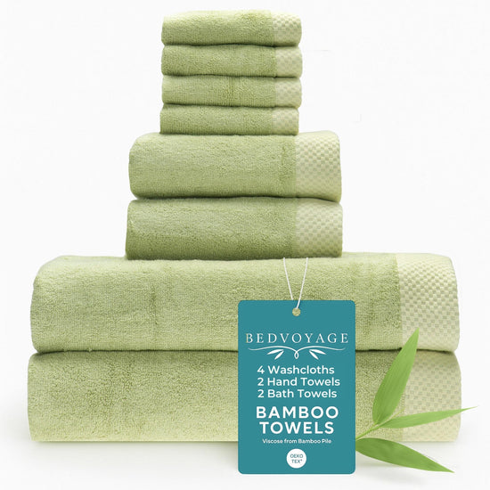 Plush Bamboo Towel Set - Viscose from Bamboo + Cotton - 8pc - Sage