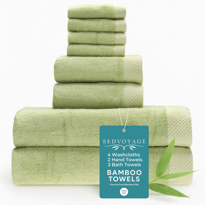 Plush Bamboo Towel Set - Viscose from Bamboo + Cotton - 8pc - Sage