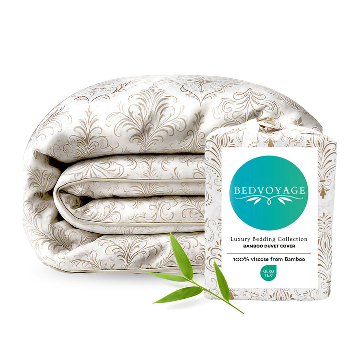 Bamboo Duvet Cover – 100% Viscose from Bamboo - Champagne Damask