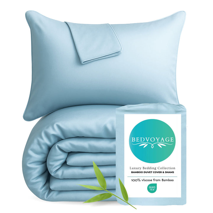 Cooling Bamboo Duvet Cover Set - 100% Viscose from Bamboo - 3pc - Sky