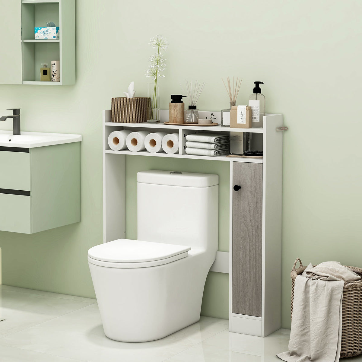 Bathroom Over the Toilet Floor Storage Organizer with Adjustable Shelves