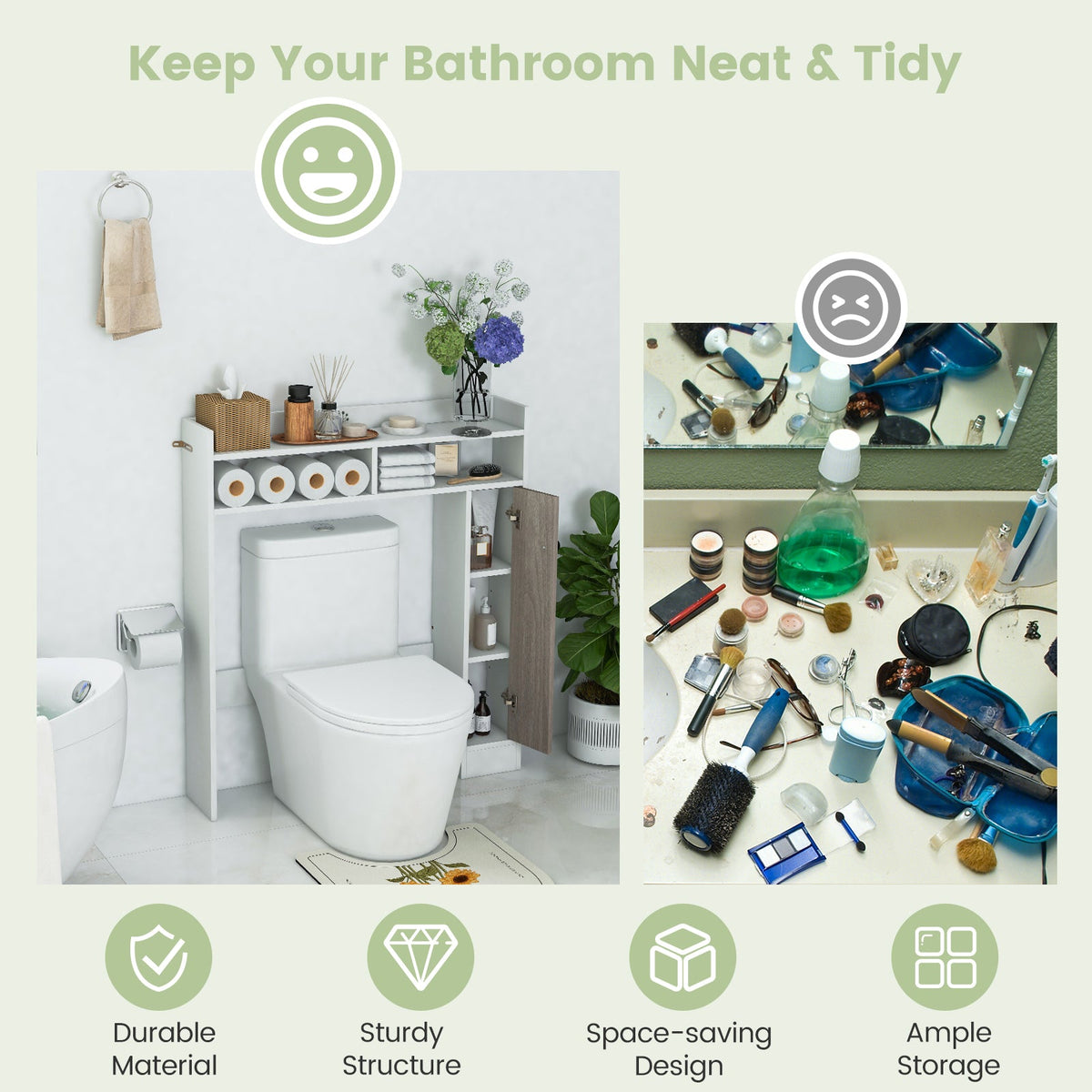 Bathroom Over the Toilet Floor Storage Organizer with Adjustable Shelves