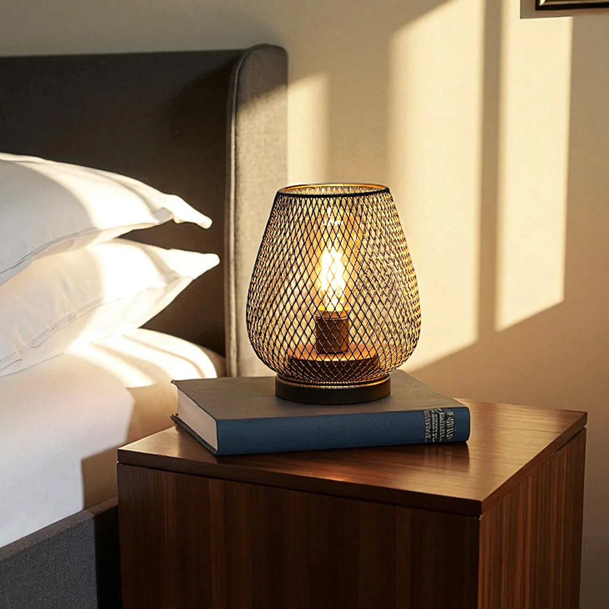 Set of 2 Metal Cage LED Battery Powered Lamp