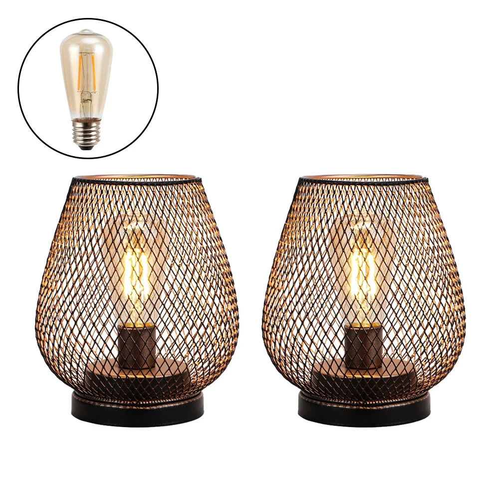 Set of 2 Metal Cage LED Battery Powered Lamp